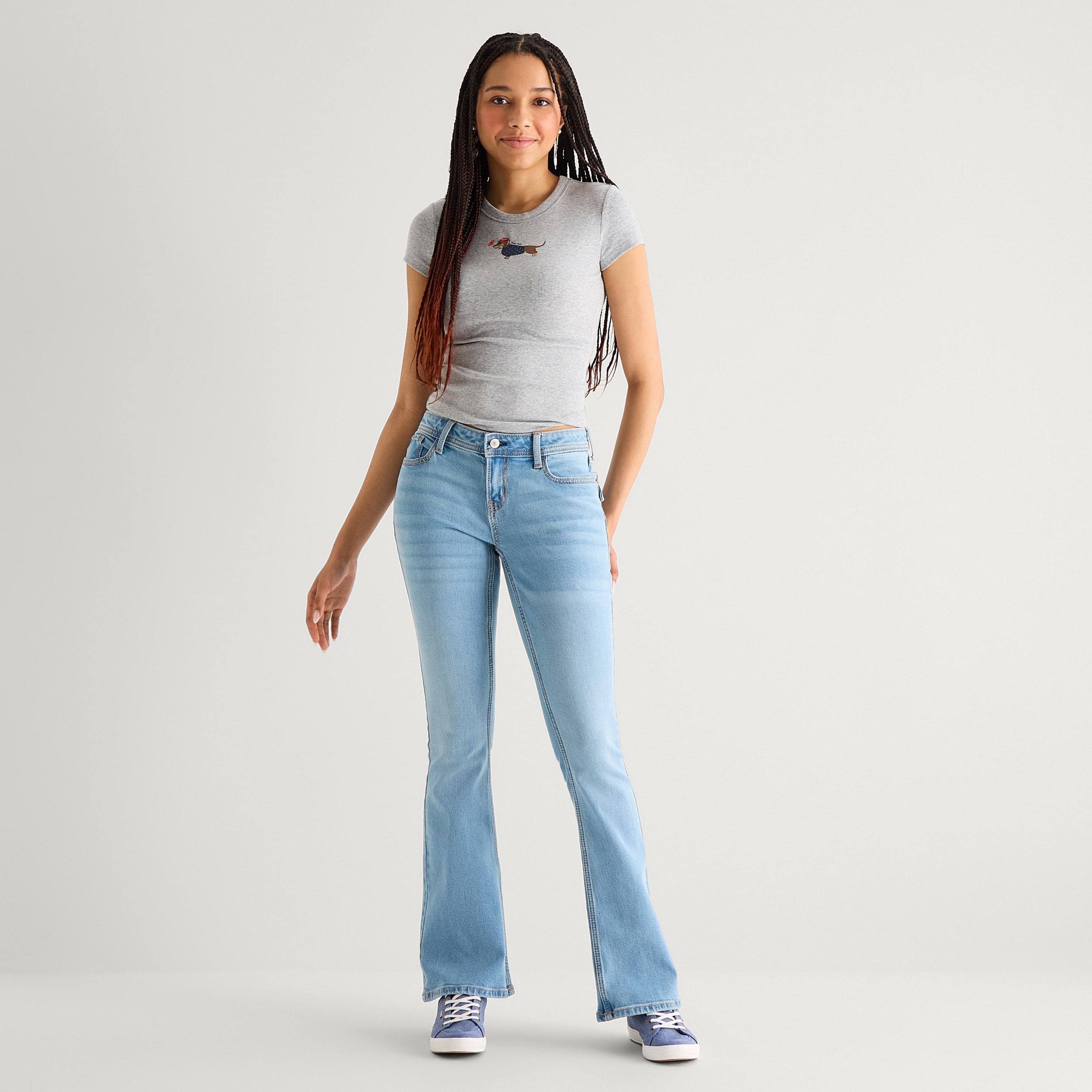 Arizona Womens Juniors Short Low Rise Bootcut Jean