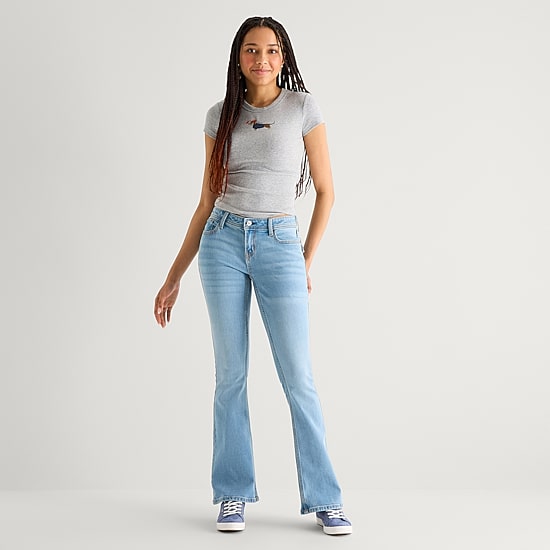 Arizona Womens Juniors Short Low Rise Bootcut Jean