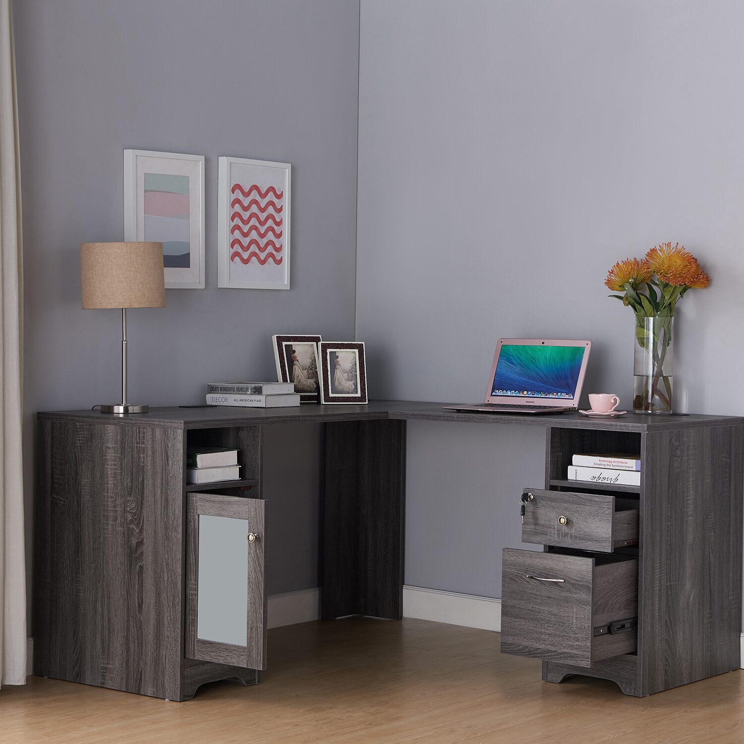 L-Shaped Storage Home Office Desk