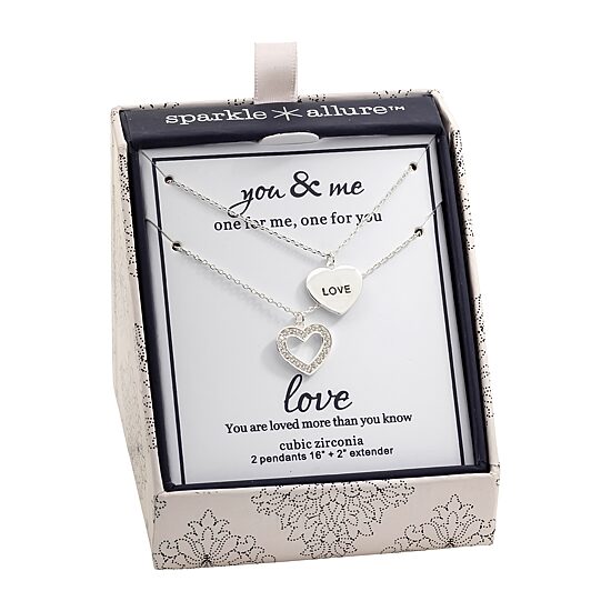 Sparkle Allure Womens Cubic Zirconia Pure Silver Over Brass Heart 2-pc. Necklace Set
