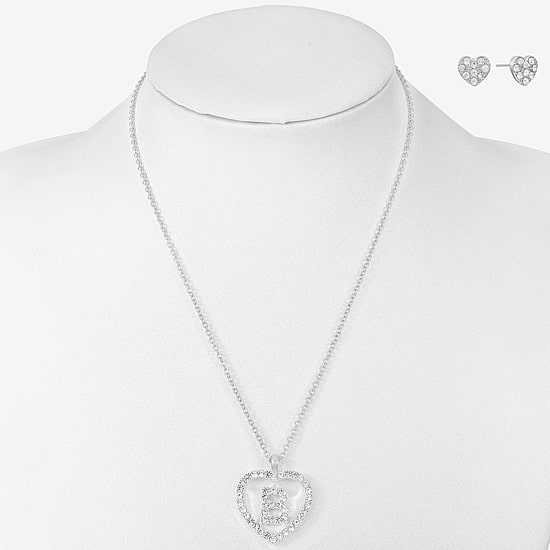 Mixit Silver Tone Initial Pendant Necklace & Stud Earring Womens White Heart 2-pc. Jewelry Set