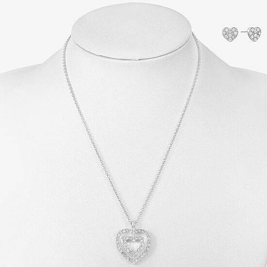 Mixit Silver Tone Pendant Necklace & Stud Earrings Womens White Heart 2-pc. Jewelry Set