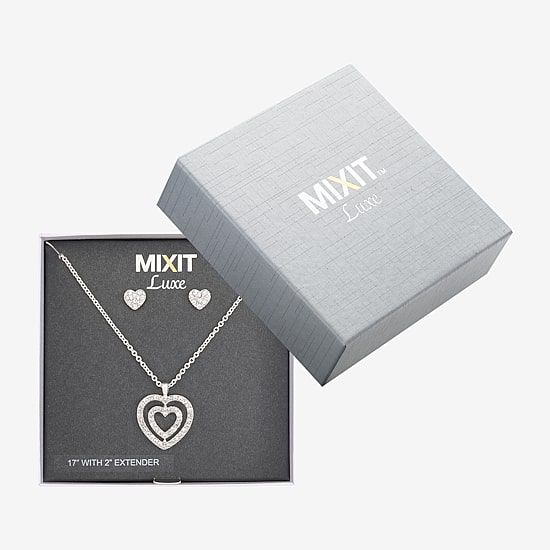 Mixit Silver Tone Pendant Necklace & Stud Earrings Womens White Heart 2-pc. Jewelry Set