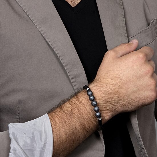Mens Stainless Steel Beaded Bracelet
