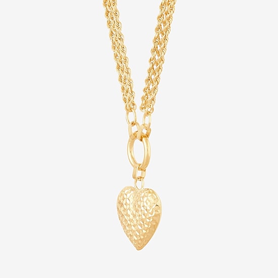 Womens 10K Gold Heart 17 Inch Pendant Necklace
