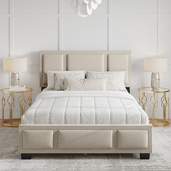 Boyd Sleep Triptych Upholstered Linen Platform Bed Frame with Adjustable Headboard
