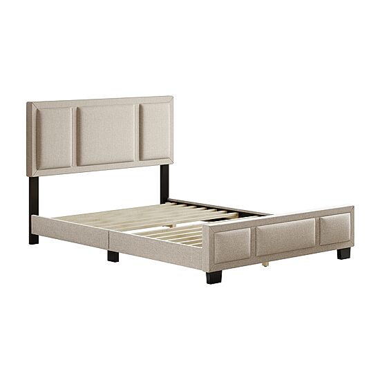 Boyd Sleep Triptych Upholstered Linen Platform Bed Frame with Adjustable Headboard