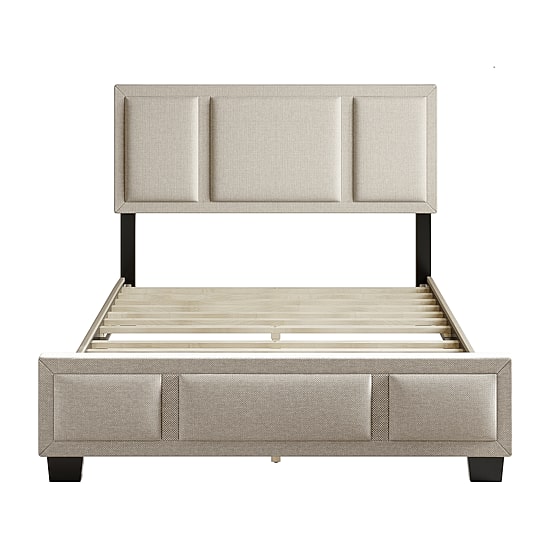 Boyd Sleep Triptych Upholstered Linen Platform Bed Frame with Adjustable Headboard