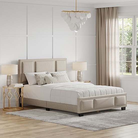 Boyd Sleep Triptych Upholstered Linen Platform Bed Frame with Adjustable Headboard