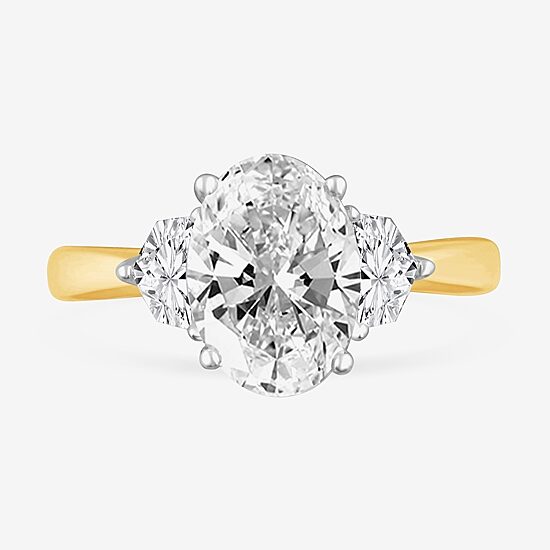 (G-H / Si1-Si2) Womens 3 3/4 CT. T.W. Lab Grown White Diamond 14K Gold Oval 3-Stone Engagement Ring