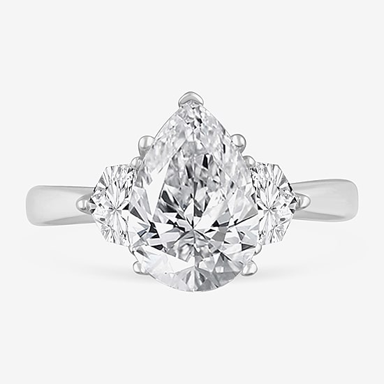 (G-H / Si1-Si2) Womens 3 1/2 CT. T.W Lab Grown White Diamond 14K Gold Pear 3-Stone Engagement Ring