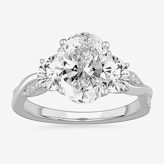 (G-H / Si1-Si2) Womens 3 3/4 CT. T.W. Lab Grown White Diamond 14K Gold Oval 3-Stone Engagement Ring