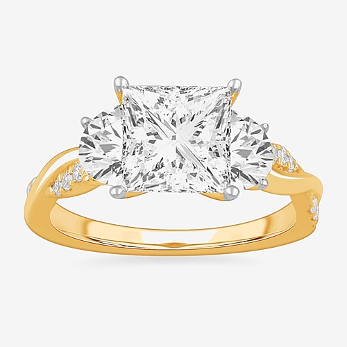 Modern Bride (g-h / Si1-si2) Womens 3 3/4 Ct. T.w. Lab Grown White Diamond 14k Gold 3-stone Engagement Ring In Yellow