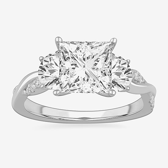 (G-H / Si1-Si2) Womens 3 3/4 CT. T.W. Lab Grown White Diamond 14K Gold 3-Stone Engagement Ring