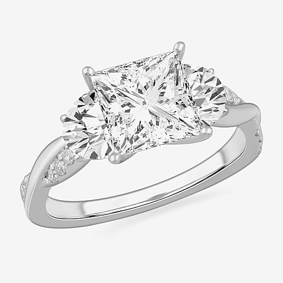 (G-H / Si1-Si2) Womens 3 3/4 CT. T.W. Lab Grown White Diamond 14K Gold 3-Stone Engagement Ring