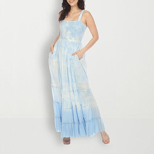 White Mark Womens Square Neck Sleeveless Sundress, Large, Blue