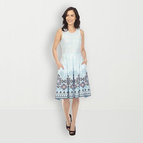 White Mark Womens Crew Neck Sleeveless Paisley Fit + Flare Dress