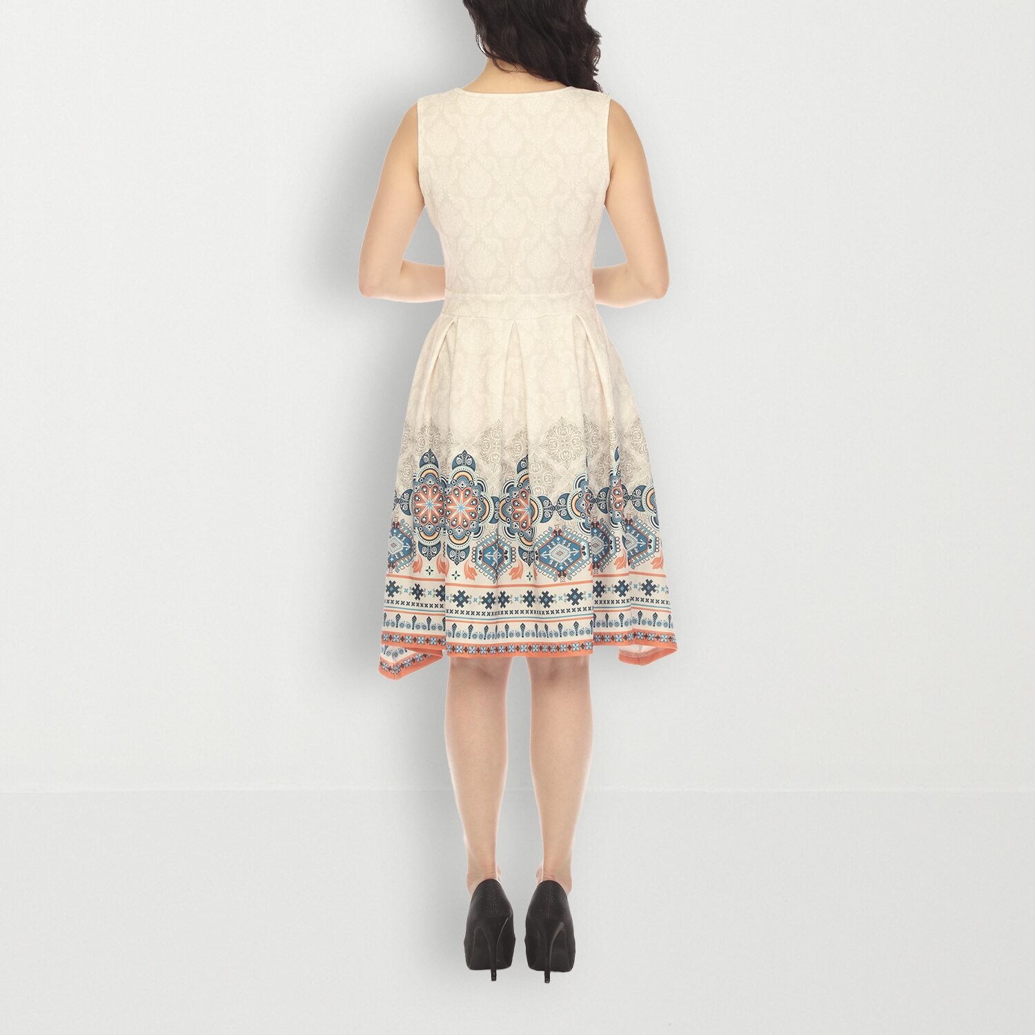 White Mark Womens Crew Neck Sleeveless Paisley Fit + Flare Dress