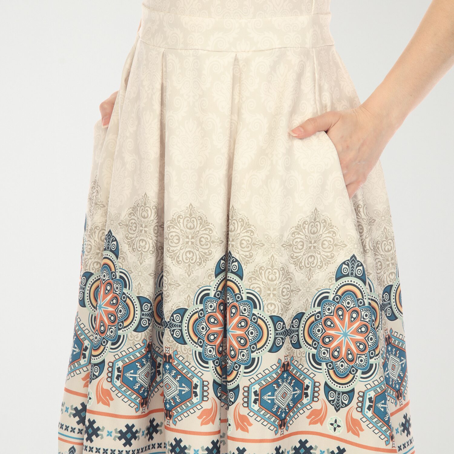 White Mark Womens Crew Neck Sleeveless Paisley Fit + Flare Dress