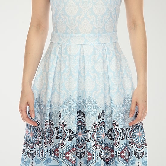 White Mark Womens Crew Neck Sleeveless Paisley Fit + Flare Dress