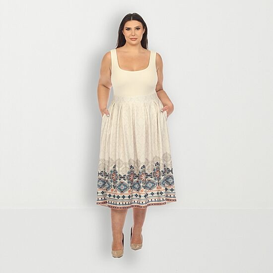 White Mark Womens Plus Adjustable Features Midi Pleated Skirt