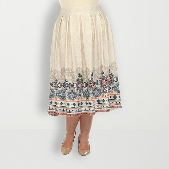 White Mark Womens Plus Adjustable Features Midi Pleated Skirt