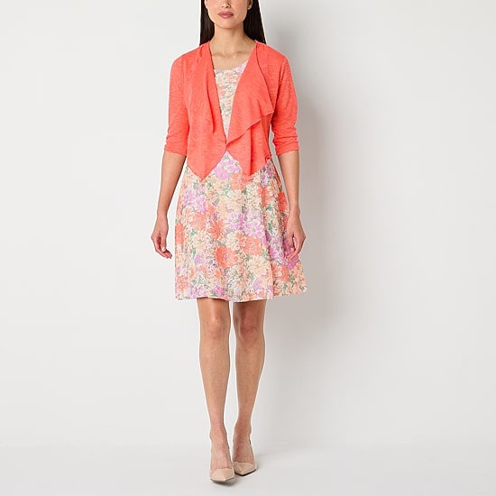 Perceptions Womens Lace Floral Jacket Dress