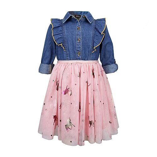 Lilt Babies' Toddler Girls Belted Long Sleeve Roll A-line Dress In Pink