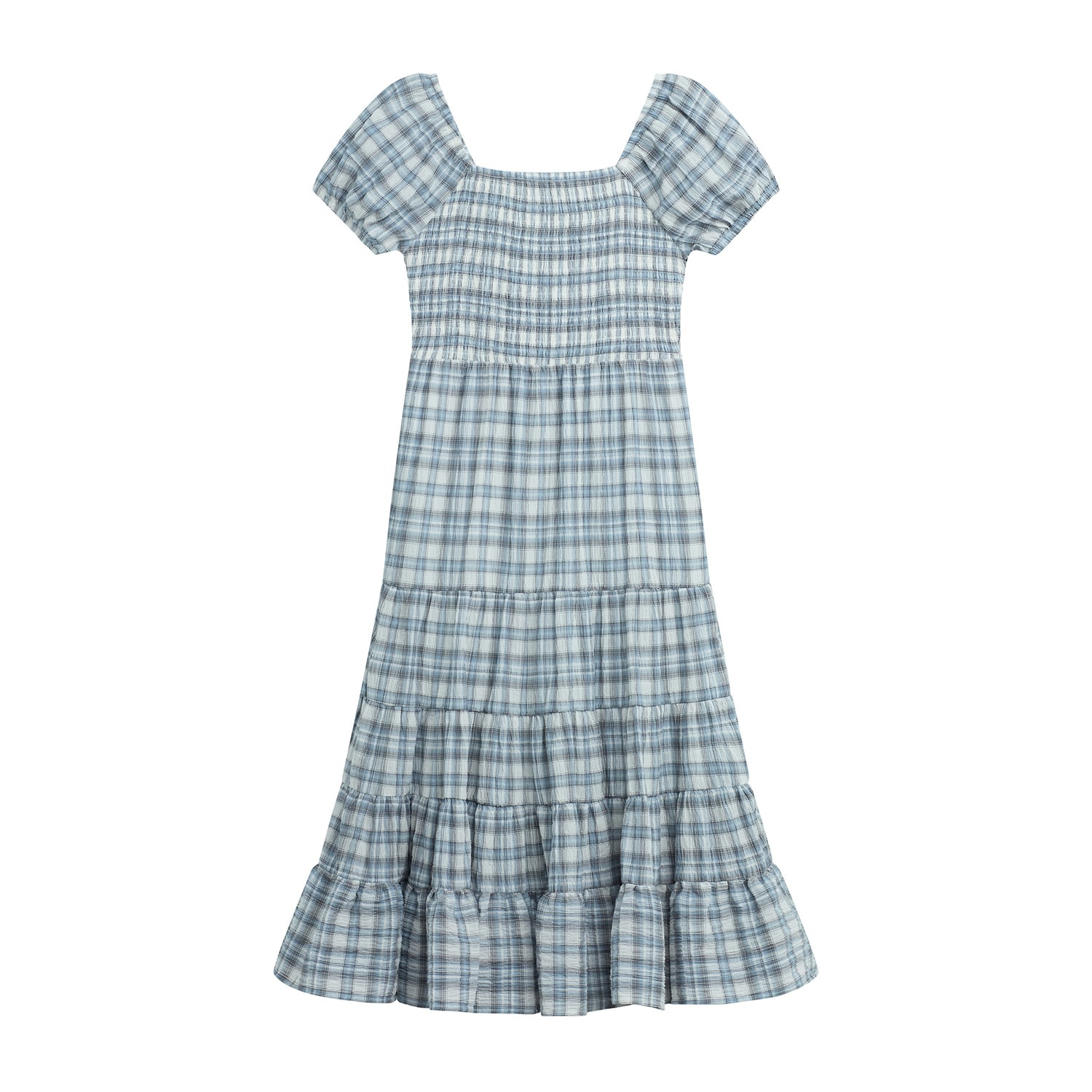 Byer California Girls Plus Short Sleeve Puffed Plaid Maxi Dress