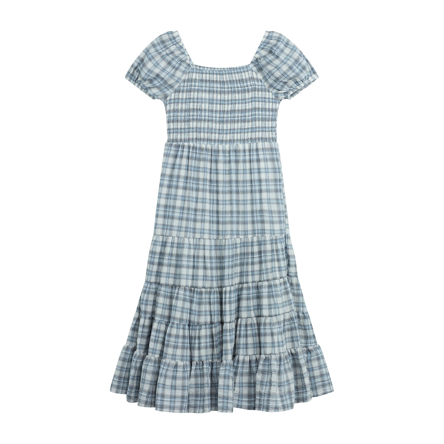 Byer California Girls Plus Short Sleeve Puffed Plaid Maxi Dress
