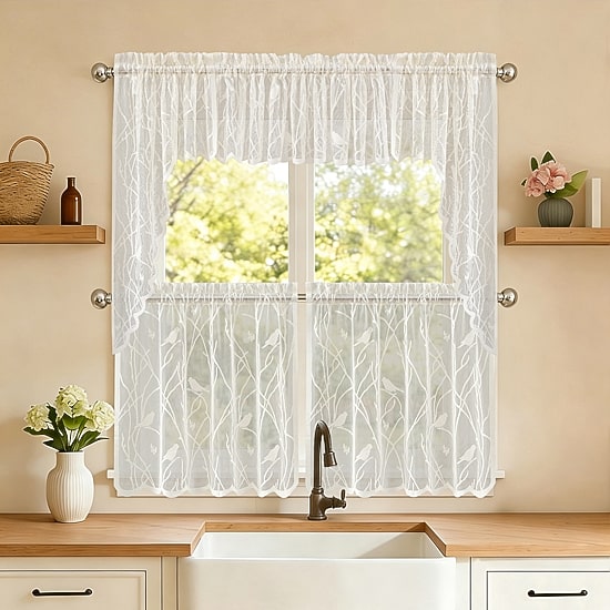 Sweet Home Collection Songbird 5-pc. Rod Pocket Kitchen Curtains & Drapes Window Set