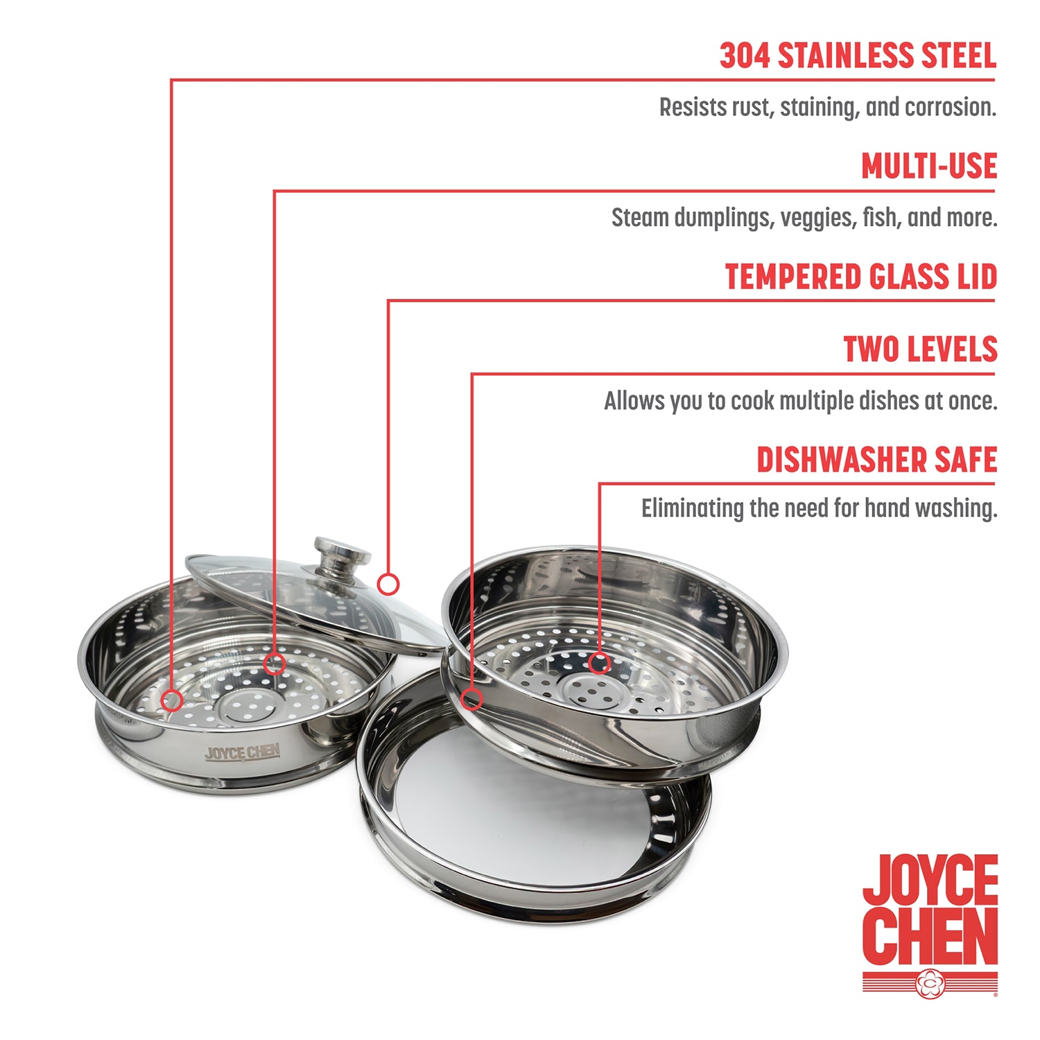 Joyce Chen 2-pc. Stainless Steel Dishwasher Safe Steamer Inserts
