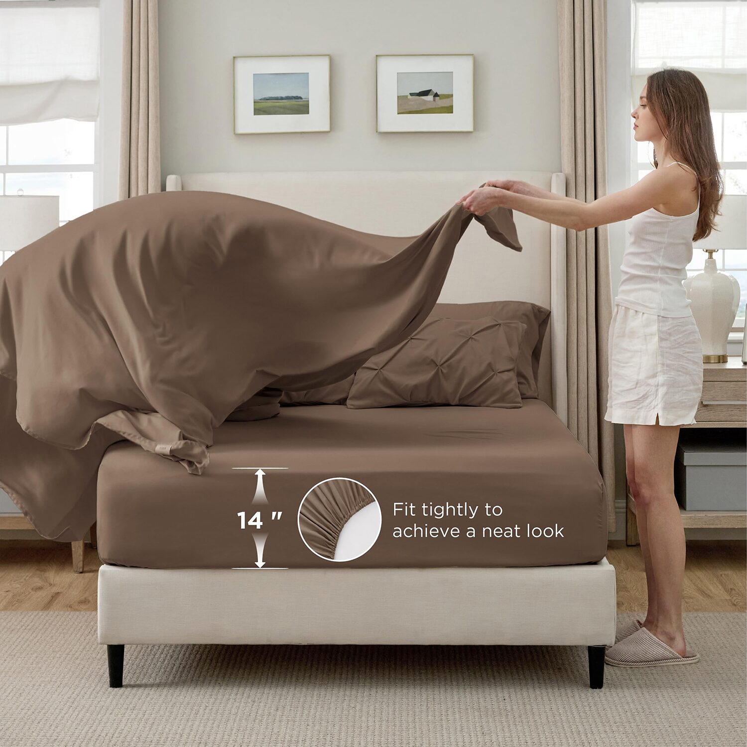 Bedsure® Bedding Sets With Sheets-Solid Pintuck Comforter Set