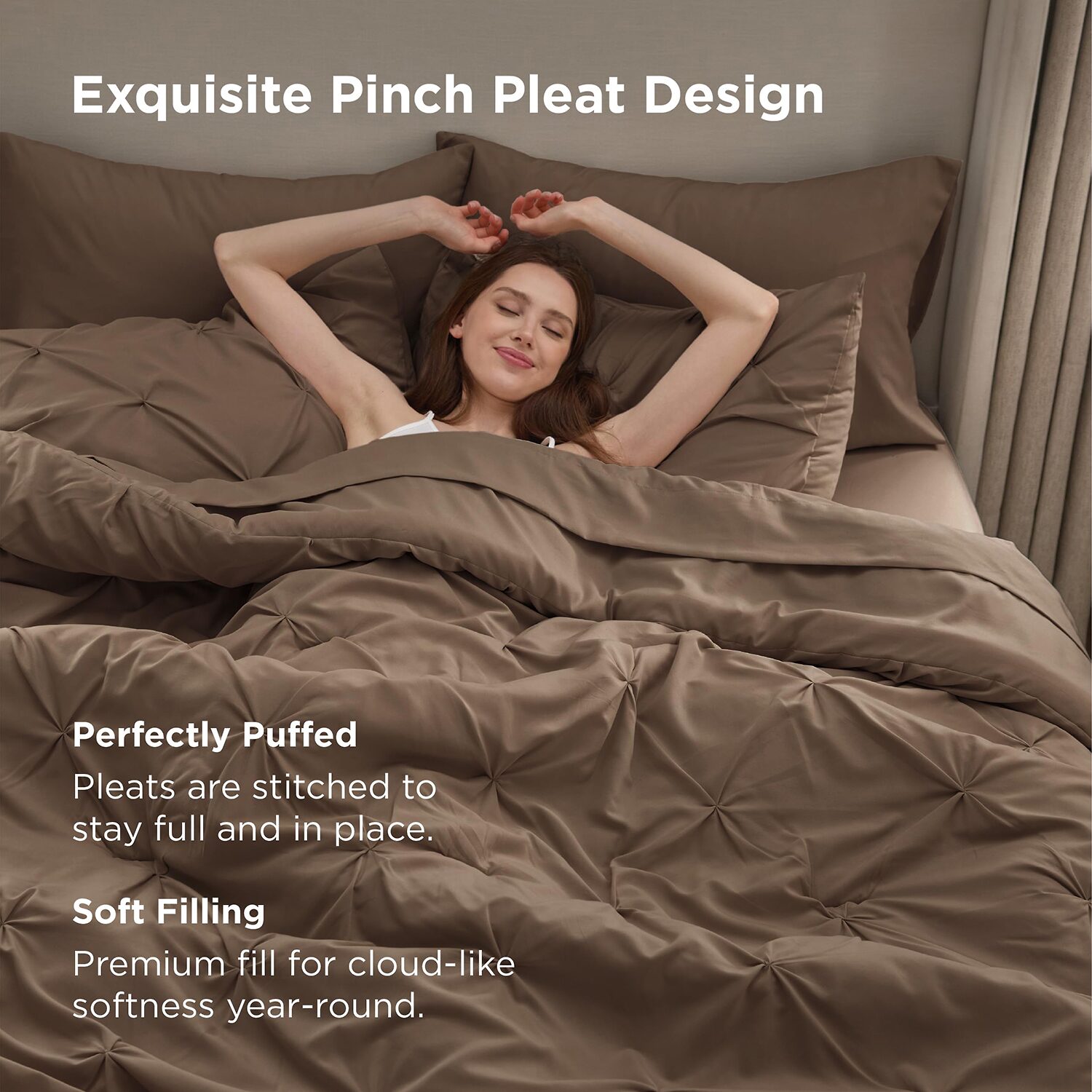 Bedsure® Bedding Sets With Sheets-Solid Pintuck Comforter Set