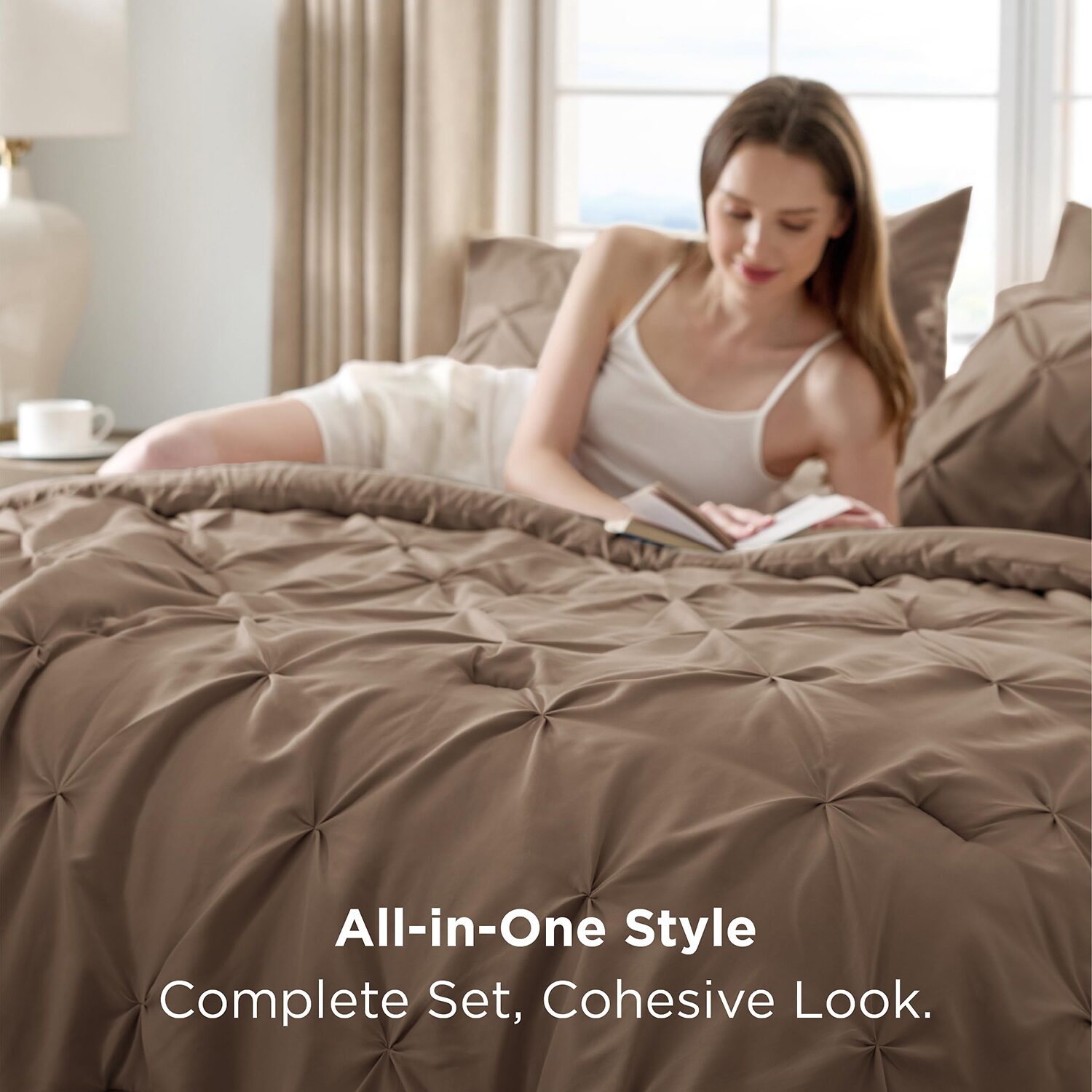Bedsure® Bedding Sets With Sheets-Solid Pintuck Comforter Set