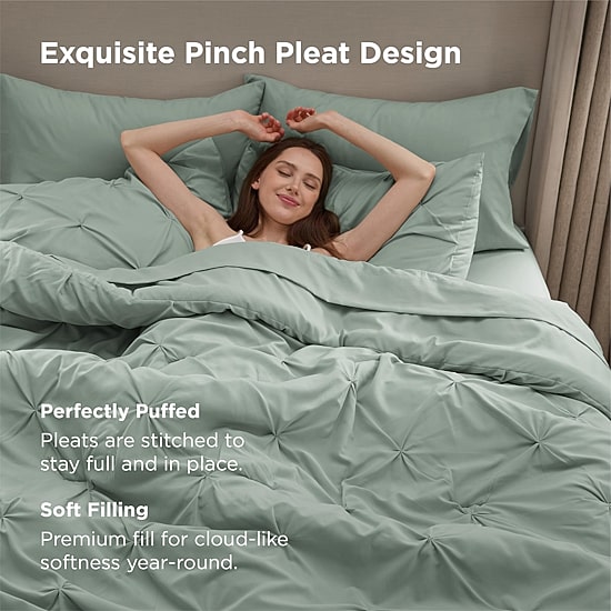 Bedsure® Bedding Sets With Sheets-Solid Pintuck Comforter Set