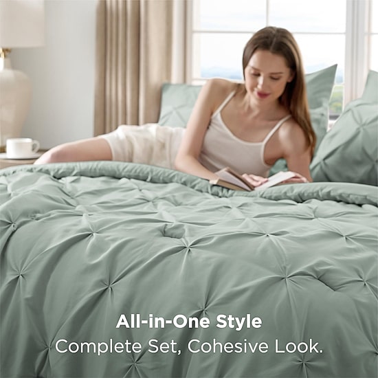 Bedsure® Bedding Sets With Sheets-Solid Pintuck Comforter Set