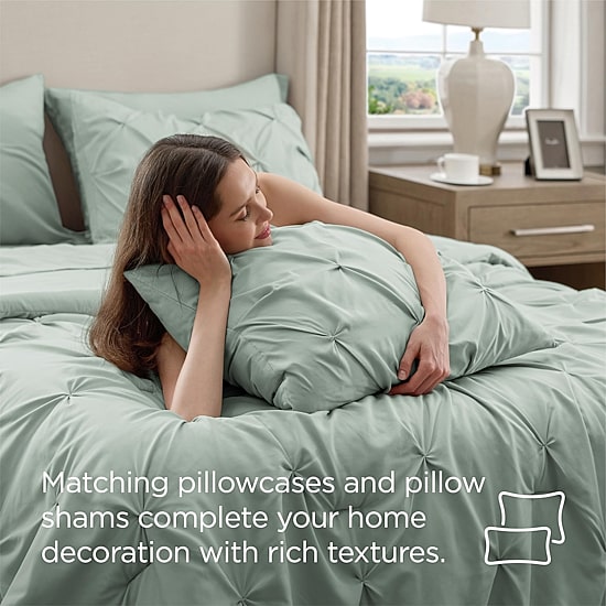Bedsure® Bedding Sets With Sheets-Solid Pintuck Comforter Set