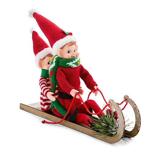 North Pole Trading Co . Sled Elves Christmas Tabletop Decor In Red