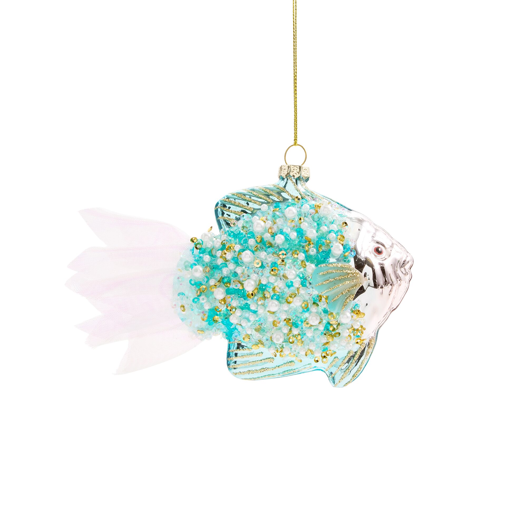 North Pole Trading Co. Pearl Fish- Aqua Christmas Ornament