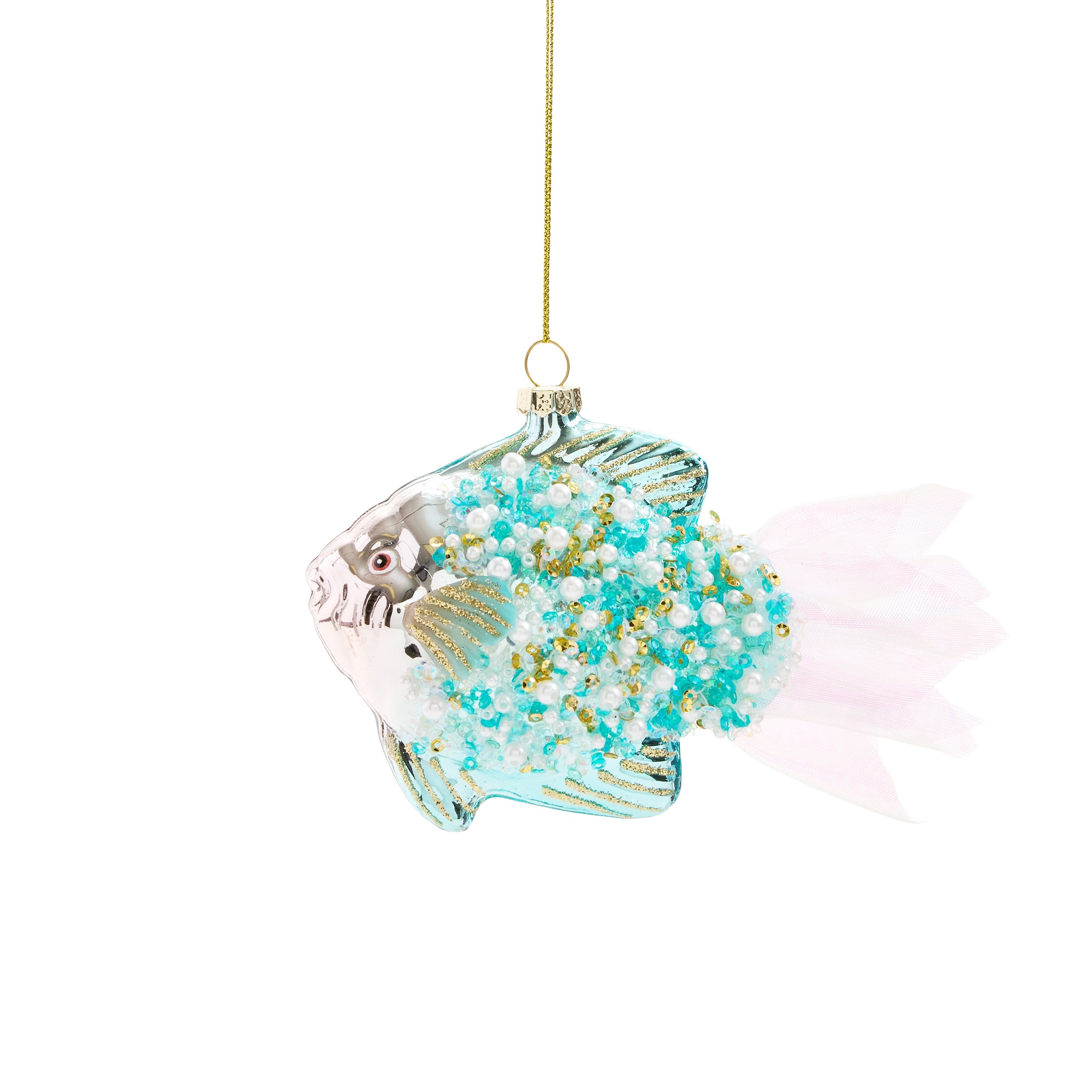 North Pole Trading Co. Pearl Fish- Aqua Christmas Ornament