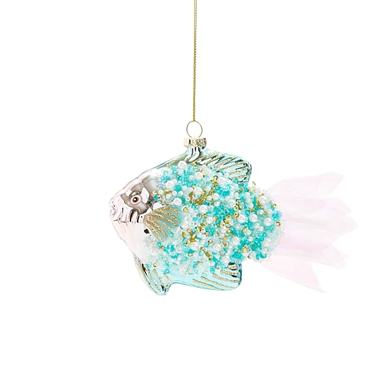North Pole Trading Co. Pearl Fish- Aqua Christmas Ornament