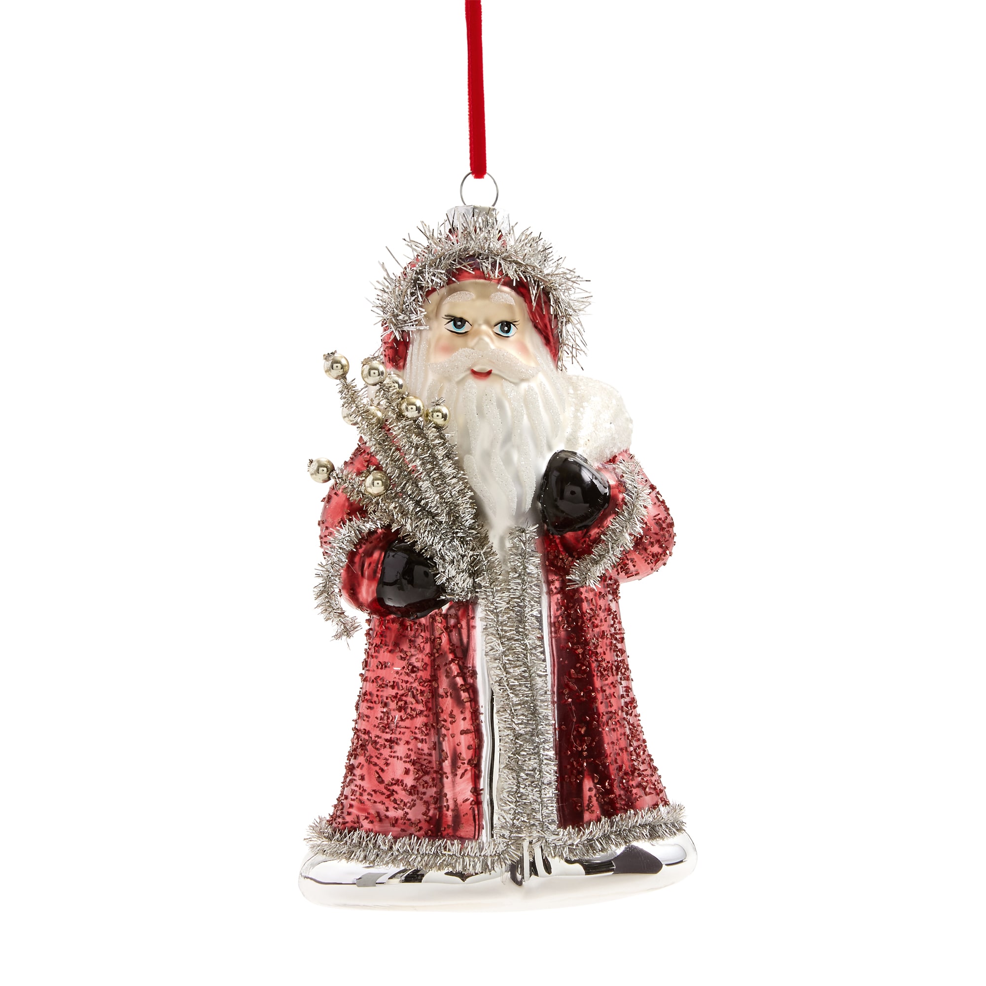 Martha Stewart Santa Tinsel Full Body Christmas Ornament