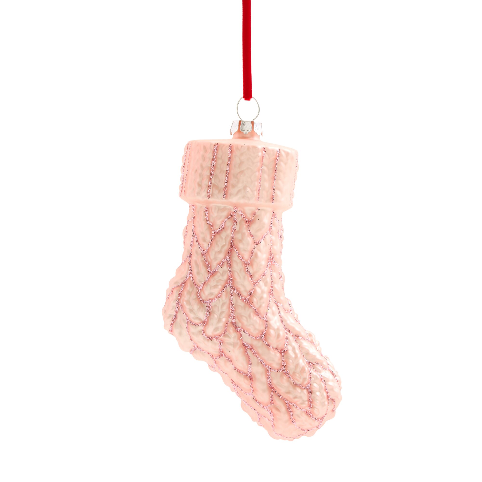 Martha Stewart Pink Glass Stocking Christmas Ornament