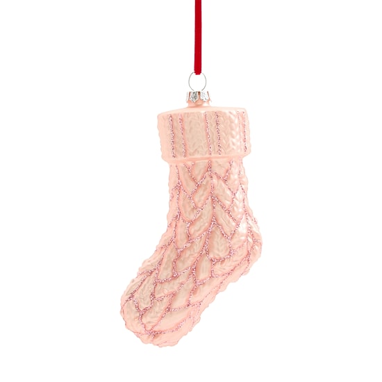 Martha Stewart Pink Glass Stocking Christmas Ornament