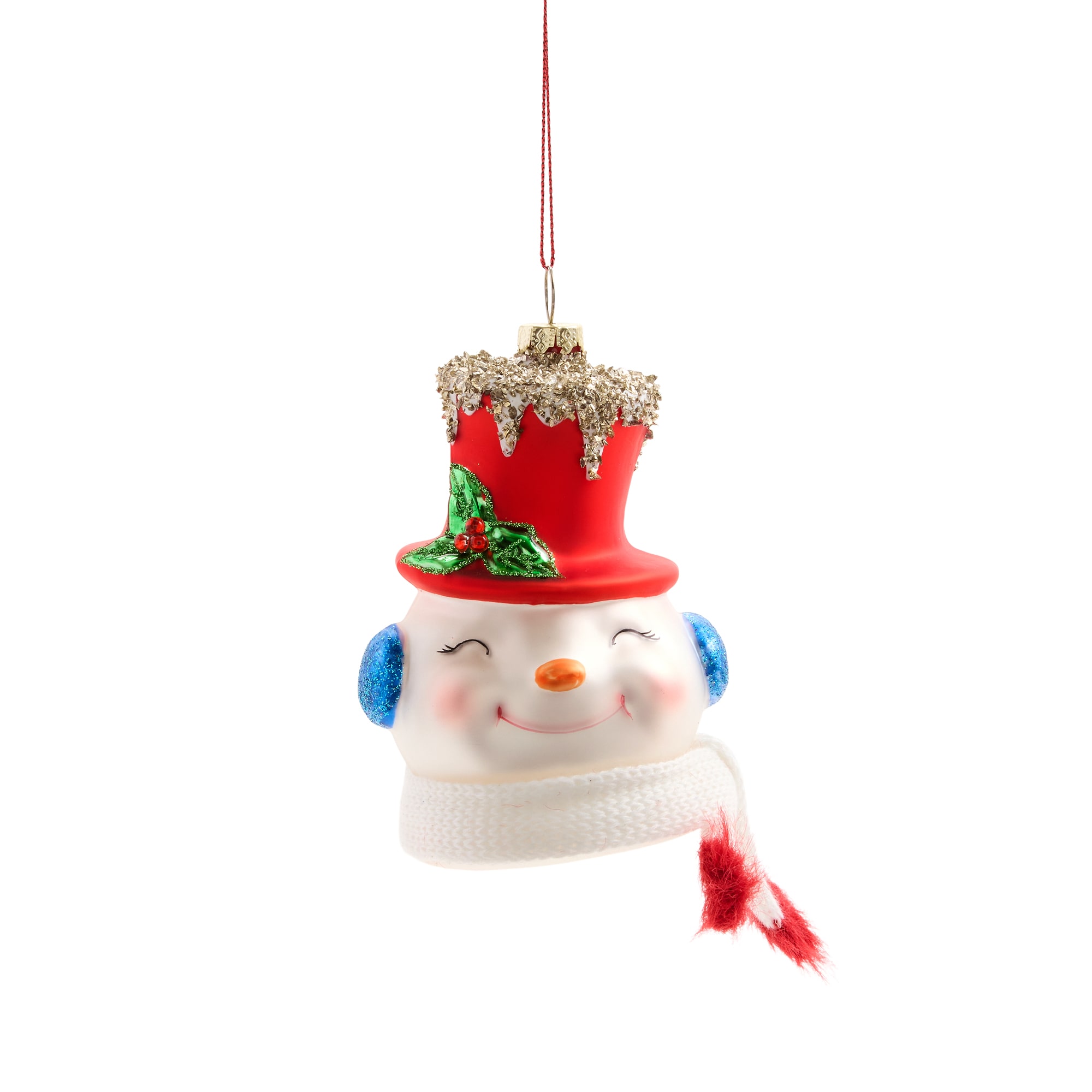 North Pole Trading Co. Glass Snowman Head Christmas Ornament