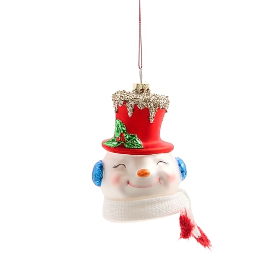 North Pole Trading Co. Glass Snowman Head Christmas Ornament