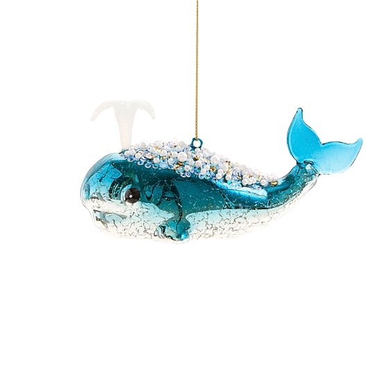 North Pole Trading Co. Glass Whale Christmas Ornament
