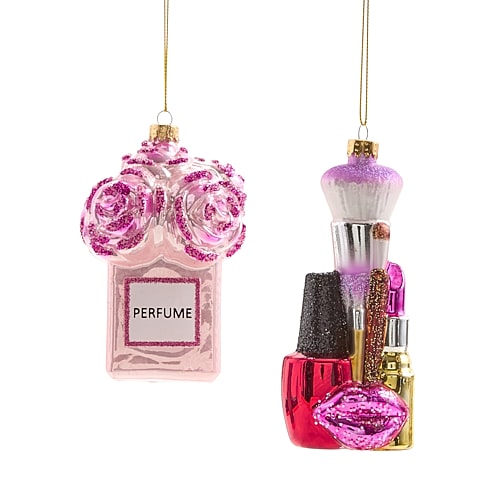 North Pole Trading Co . Makeup And Perfume 2-pc. Christmas Ornament In Pink