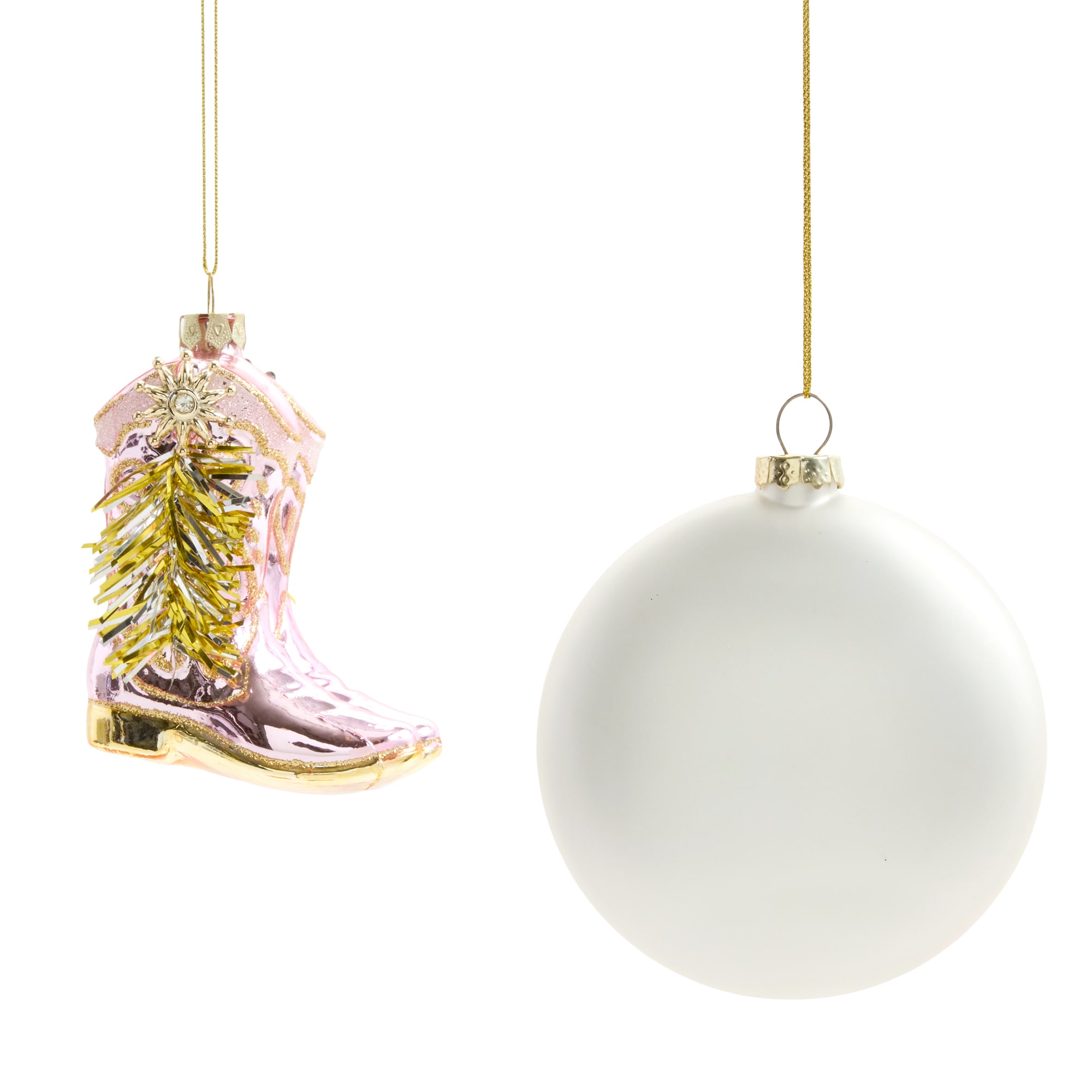 North Pole Trading Co. Yee Haw And Cowboy Boot Pink 2-pc. Christmas Ornament